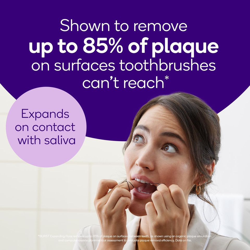 Burst Expanding Dental Floss (Mint Eucalyptus/160 Yards) | Stain Absorbing & Woven With Xylitol Coating To Fight Cavities | Vegan | Paraben Free