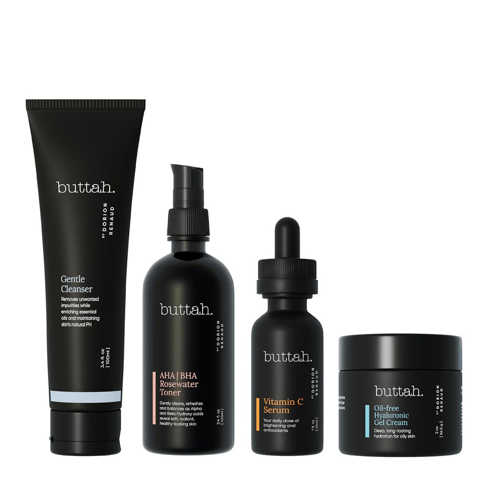 Buttah Skin Supreme Kit For Melanin Rich Skin | Cocoshea Revitalizing Cream 2 Oz | Vitamin C Serum 1 Oz | Cleanser 3.4 Oz | Rosewater Toner 3.4 Oz | Black Owned Skincare