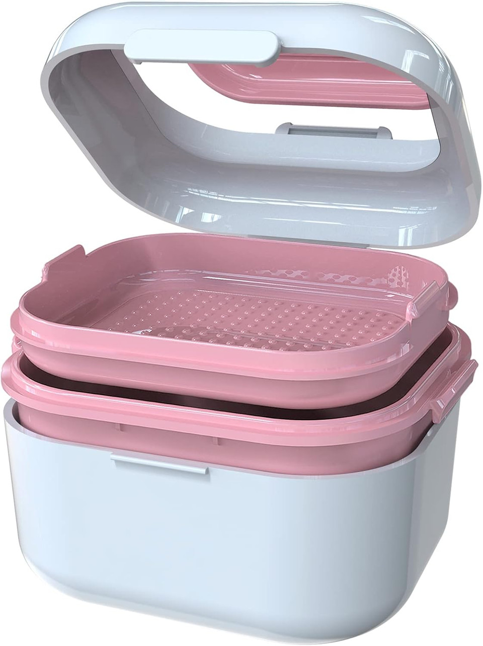 Bvn Denture Bath Denture Case: Denture Cup For Soaking Dentures, Retainer Cleaner Case With Mirror, Mouth Guard Case, Aligner Case, Retainer Holder, Night Guard Case, False Teeth Container White