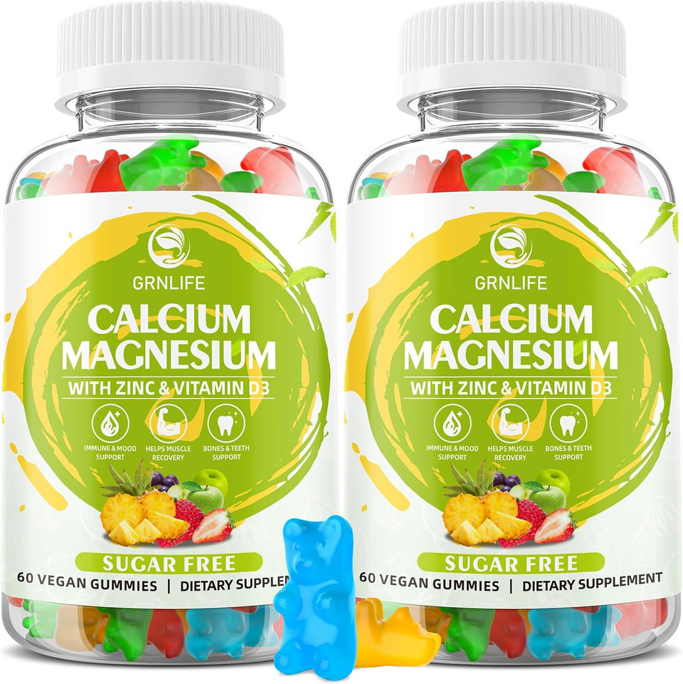 Calcium Magnesium Zinc Gummies With Vitamin D3, Sugar Free Calcium Gummies For Women Men, High Potency Magnesium Gummies For Bone & Muscle & Immune Health, Raspberry Flavor - 120 Count