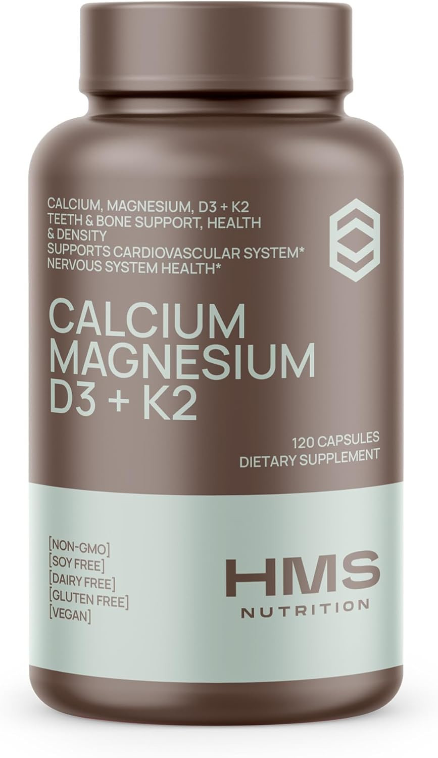 Calcium, Magnesium, Vitamins D3 + K2 For Bone Health, Immune Support, Bones & Teeth Calcium Supplement For Women & Men, Non-Gmo, Gluten-Free, 120 Capsules