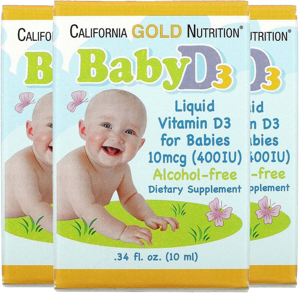 California Gold Nutrition Baby Vitamin D3 - Liquid D3 Supplement For Babies, Vegetarian Friendly - Developmental Support - Alcohol & Gluten Free, Non-Gmo - 10 Mcg (400 Iu) - 0.34 Fl Oz (10 Ml), 3
