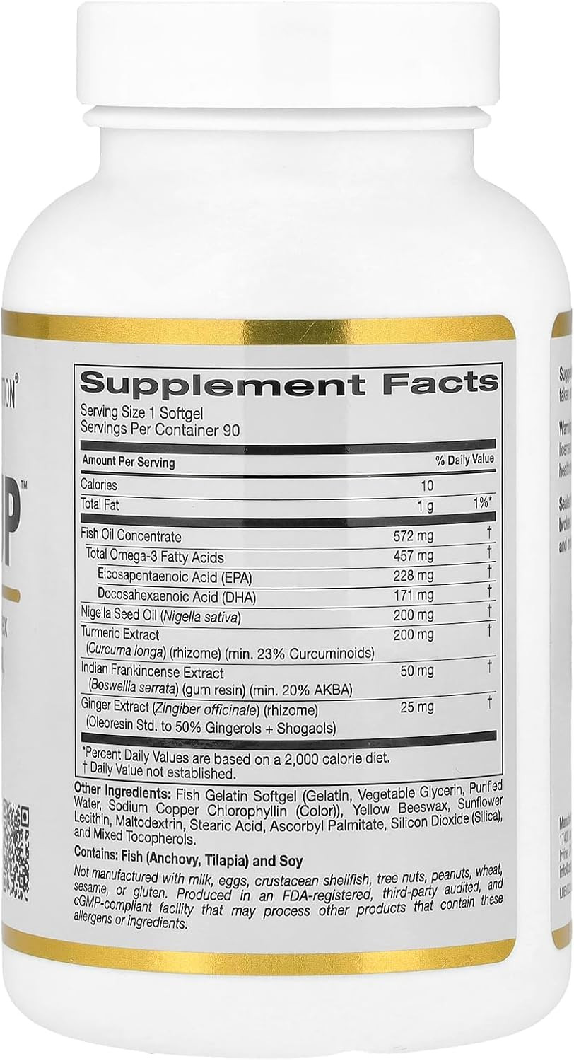 California Gold Nutrition Curcuminup With Omega-3 Curcumin Complex, Black Cumin Seed Oil, Boswellia And Ginger, 90 Fish Gelatin Softgels