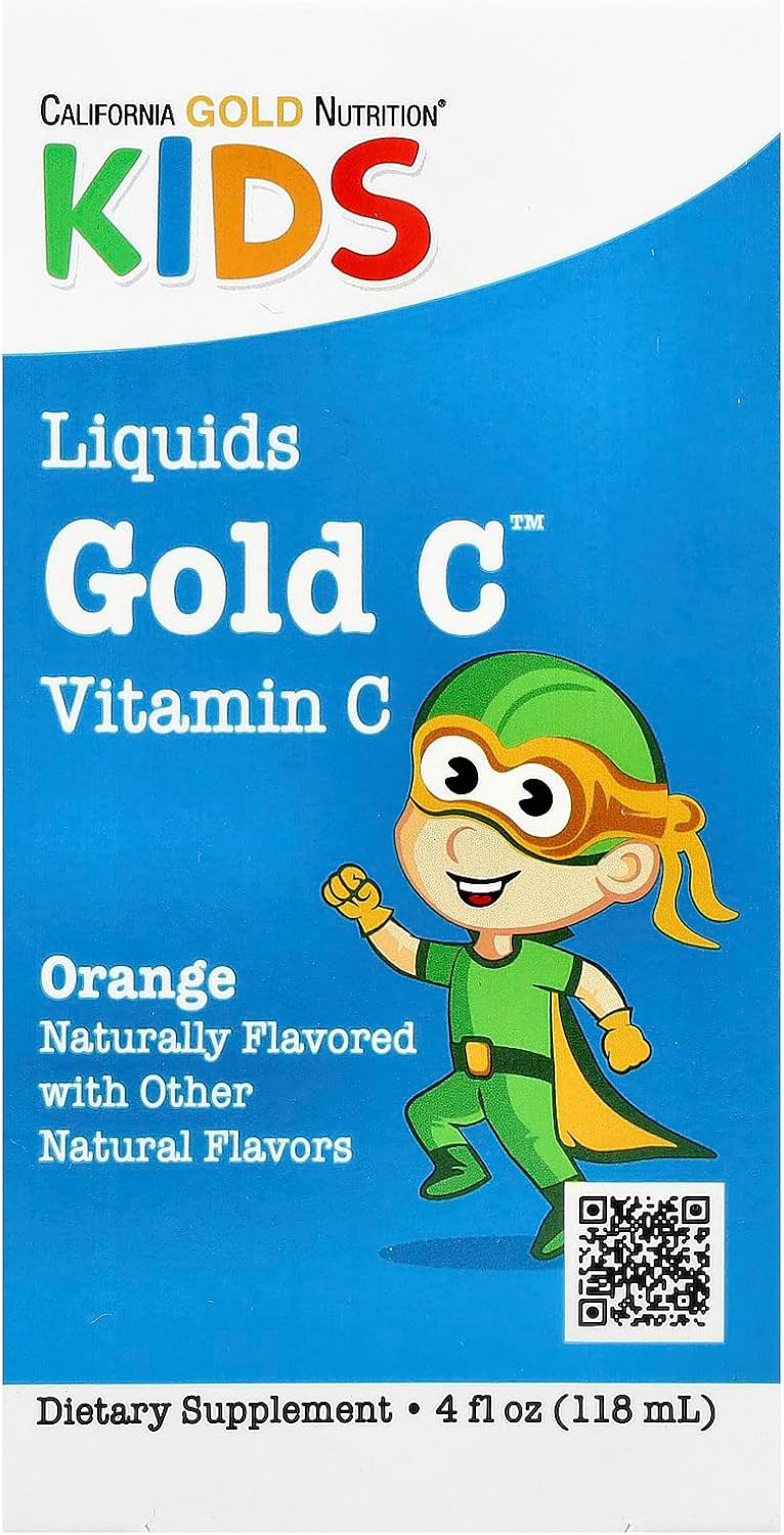 California Gold Nutrition Kids Gold C, Liquid Vitamin C, Orange, 4 Fl Oz (118 Ml)