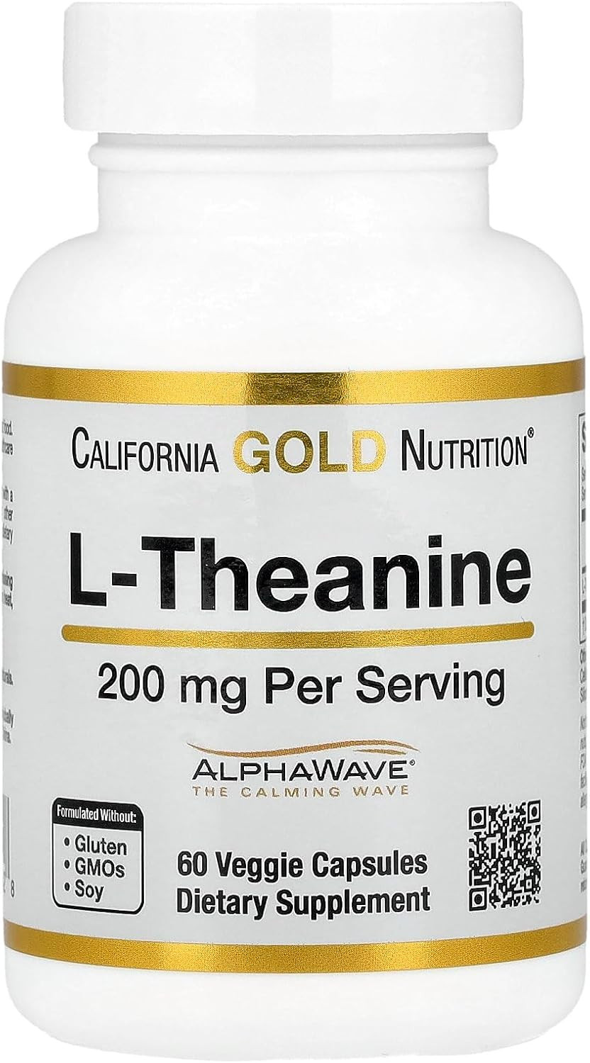 California Gold Nutrition L-Theanine, Featuring Alphawave®, 200 Mg, 60 Veggie Capsules