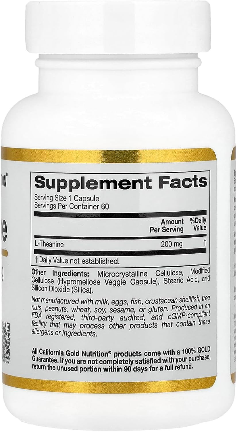 California Gold Nutrition L-Theanine, Featuring Alphawave®, 200 Mg, 60 Veggie Capsules