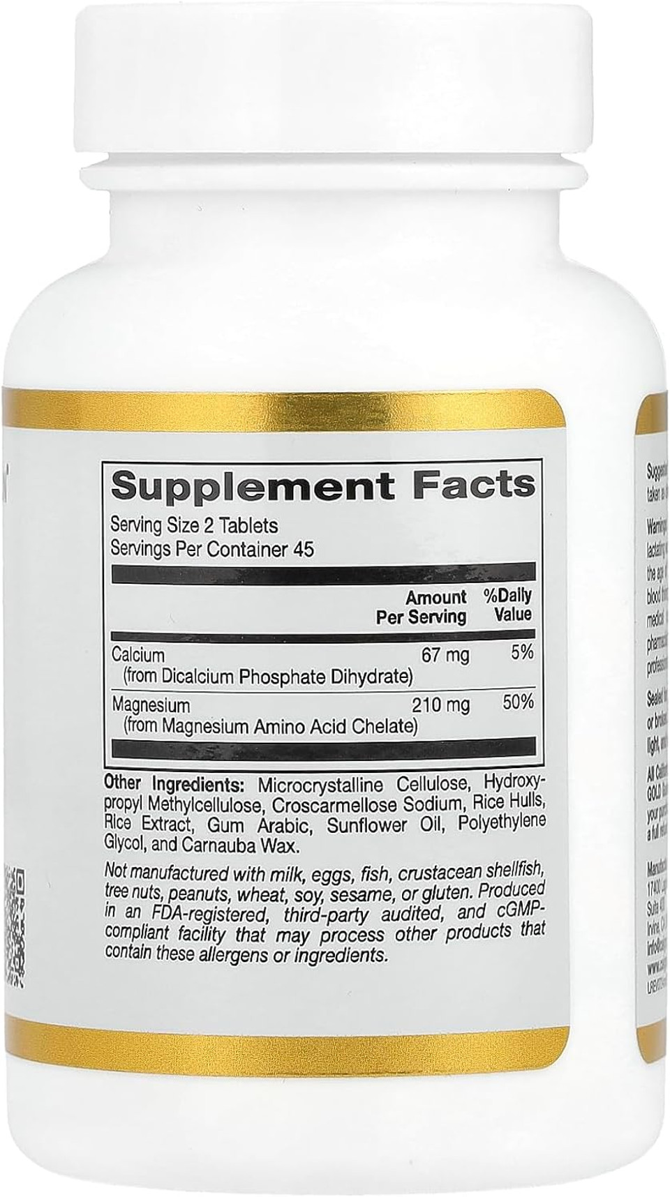 California Gold Nutrition Magnesium Chelate With Calcium, 90 Tablets