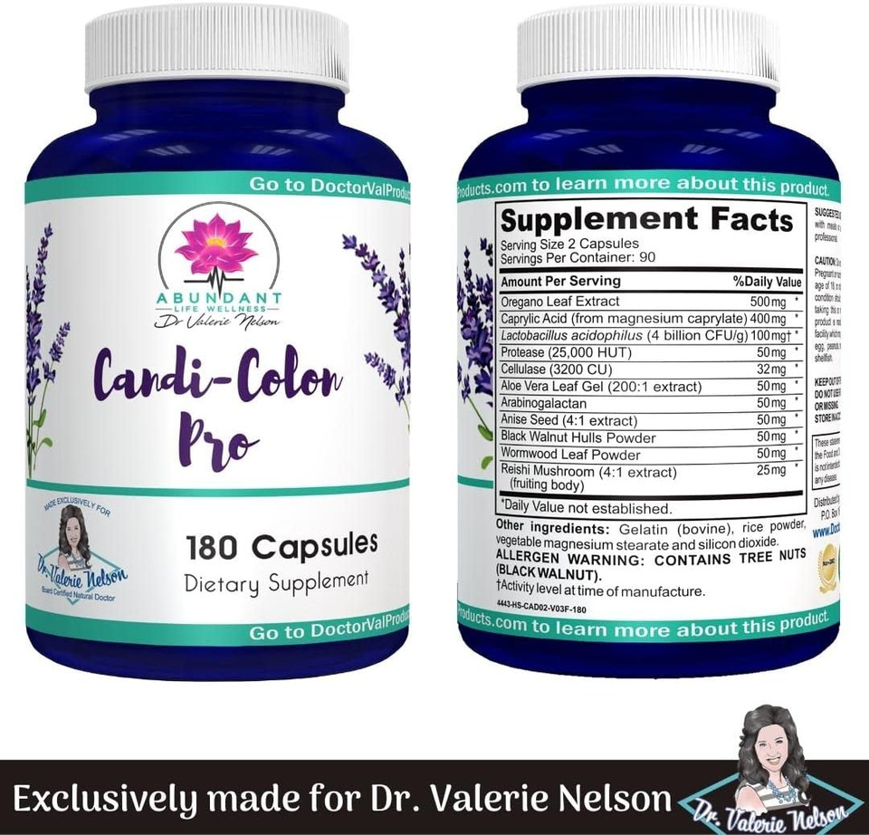 Candida Support - Aids Digestion, Intestinal Issues - 180 Capsules - By Dr. Valerie Nelson