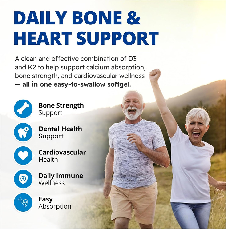 Canprev D3 & K2 Vitamins 240 Softgels, 240-Day Supply, 1000Iu Vitamin D3 & 120Mcg K2, Supports Strong Bones, Teeth & Heart Wellness, Easy-To-Absorb With Organic Coconut Oil, No Gmo, Gluten, Soy, Dairy