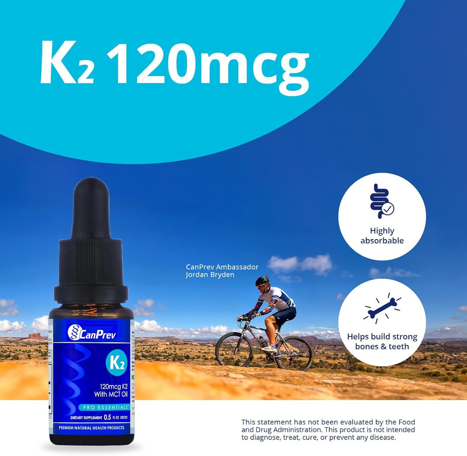 Canprev K2 Drops, 15Ml, 300 Servings, 30Mcg Mk-7 Vitamin K2 Liquid, Supports Strong Bones & Cardiovascular Wellness, Vegan, Unflavored Formula With Mct Oil For Optimal Calcium Utilization & Absorption