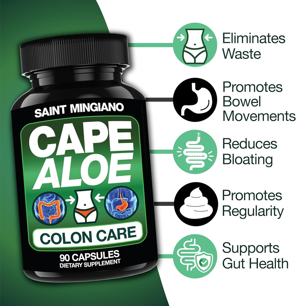 Cape Aloe Vera Capsules - Colon Cleanse, Detox & Flush - 90 Capsules. Gentle Constipation Relief And Bowel Movement Acting As Natural Herbal Laxative - Bowel Movement Digestive Health
