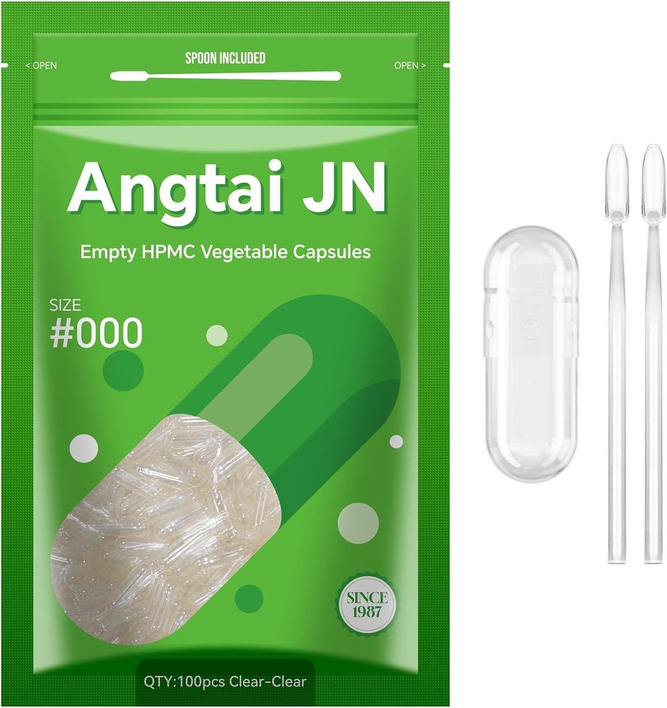 Capsules Size 000 Vegan Empty Plant Based Clear (100 Count) Gluten Free, Non-Gmo, Halal Certified Pill Caps Filling Kit With 2 Spoons For Vegetarian Diy Your Own Supplements