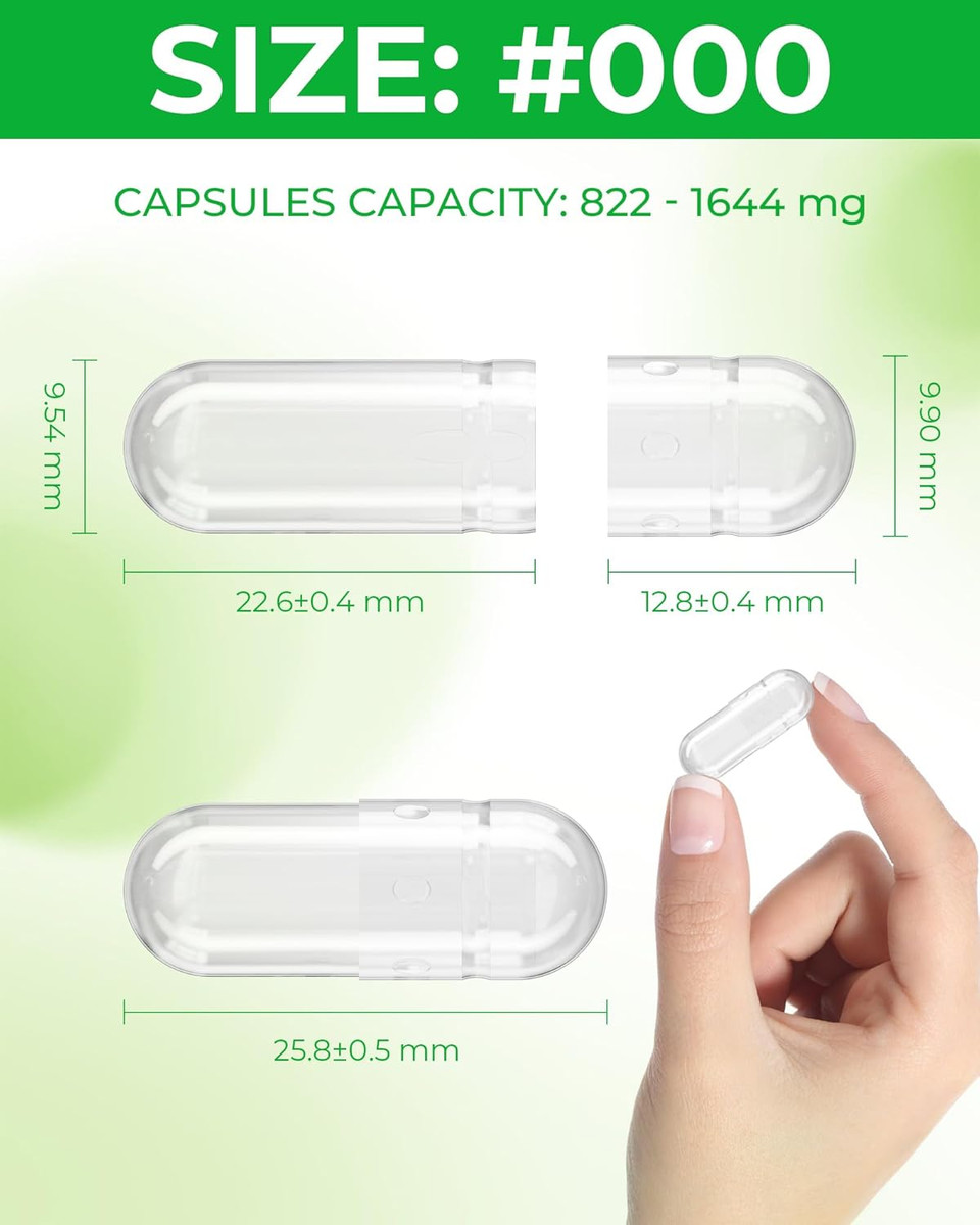 Capsules Size 000 Vegan Empty Plant Based Clear (100 Count) Gluten Free, Non-Gmo, Halal Certified Pill Caps Filling Kit With 2 Spoons For Vegetarian Diy Your Own Supplements