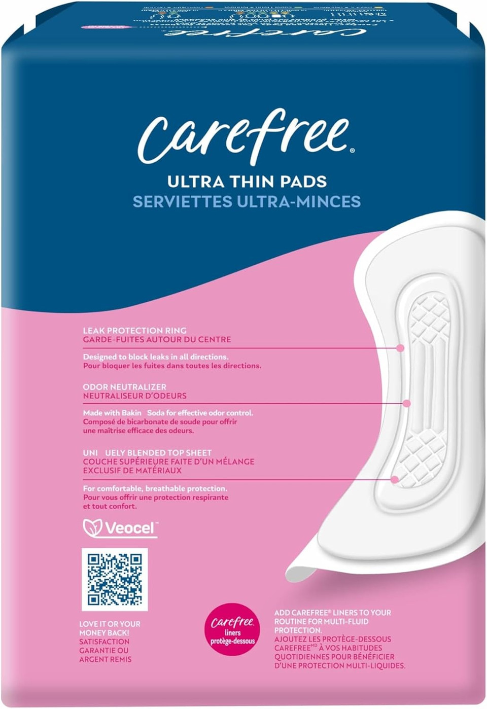Carefree Ultra Thin Pads For Women, Regular Pads Without Wings, 40Ct