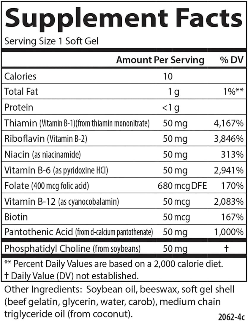 Carlson - B-50 Gels, Vitamin B Complex, Energy Production, Cellular Support & Optimal Wellness, 200 Softgels