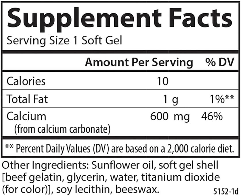 Carlson - Cal-600, 600 Mg Calcium, Bone Support, Healthy Teeth & Optimal Wellness, 250 Softgels