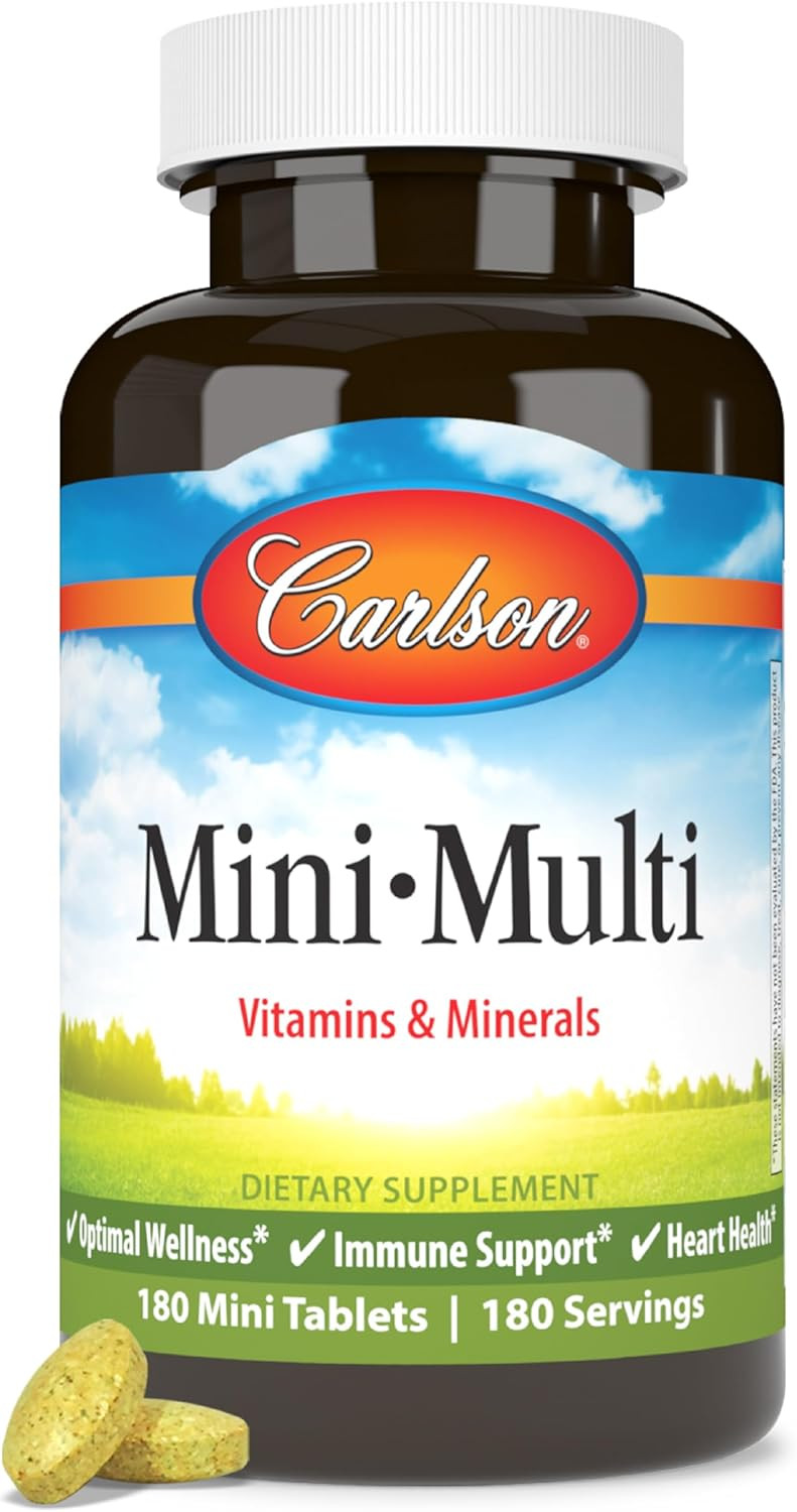 Carlson - Mini-Multi, Small Multivitamin Tablets, Vitamins & Minerals, Immune Support & Heart Health, Optimal Wellness, Mini Multivitamins, Multivitamin Mini Tabs, Easy To Swallow, 180 Mini Tablets