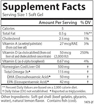 Carlson - Solar D Gems, Vitamin D3 And Omega-3 Supplement, 2000 Iu Vitamin D3, 115 Mg Omega-3S Epa And Dha, Vitamin D Fish Oil Capsule, Bone & Immune Health, Vitamin D Supplement, Lemon, 360 Softgels