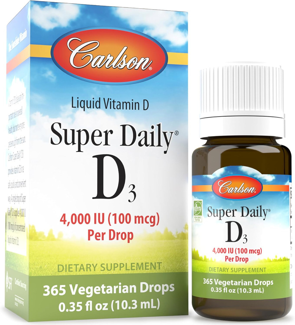 Carlson - Super Daily D3 5,000 Iu (125 Mcg) Per Drop, Vitamin D Drops, Immune Support, Heart Health, Liquid Vitamin D3, Unflavored, 90 Drops