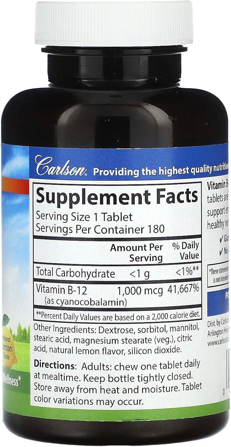 Carlson Labs B-12-Sl, 1000Mcg, 180 Chewable Tablets