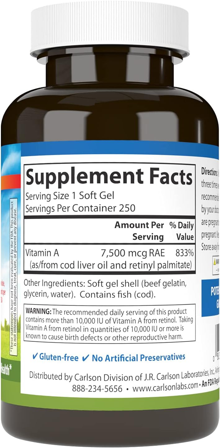 Carlson Vitamin A - 25,000 Iu (250 Softgels)