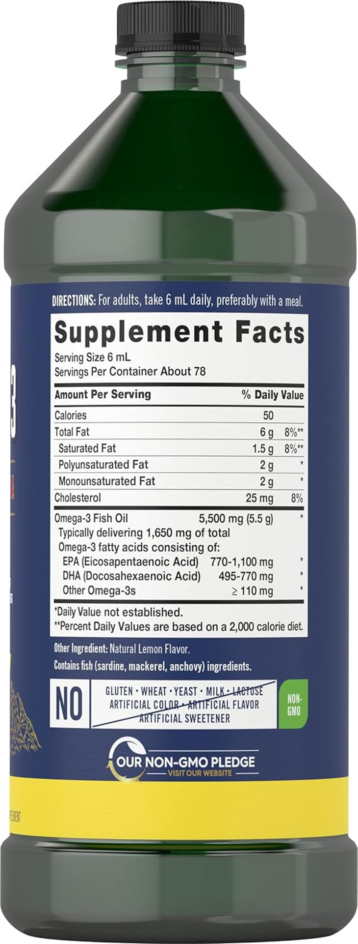Carlyle Omega 3 Fish Oil Liquid | 1650Mg | 32 Fl Oz (2 X 16Oz Bottles) | Lemon Flavor | Non-Gmo & Gluten Free Supplement