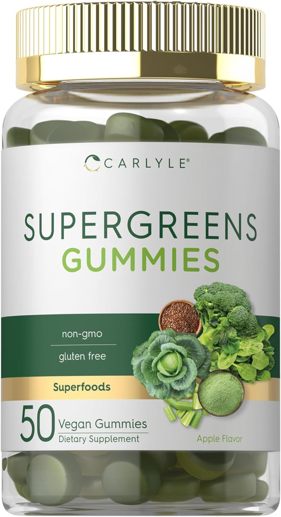 Carlyle Supergreens Gummies | 50 Count | Apple Flavor | Vegan, Non-Gmo And Gluten Free Supplement