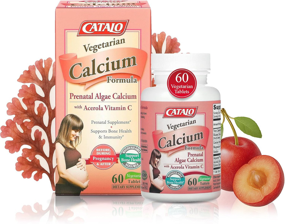 Catalo Vegetarian Calcium Supplements For Women - Plant-Based Red Algae Calcium With Magnesium & Vitamin C For Enhanced Absorption - 90 Tablets