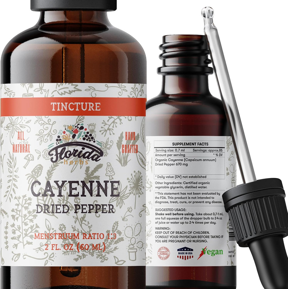 Cayenne Tincture Extract, Organic Cayenne (Capsicum Annuum) Dried Pepper - Vegetable Glycerin - Non-Gmo - 2 Oz