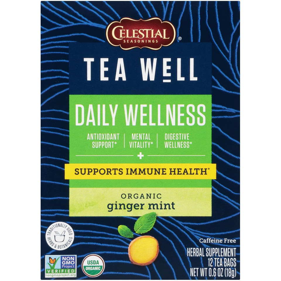 Celestial Seasonings Teawell Herbal Tea, Daily Wellness, Organic Ginger Mint, 12 Count