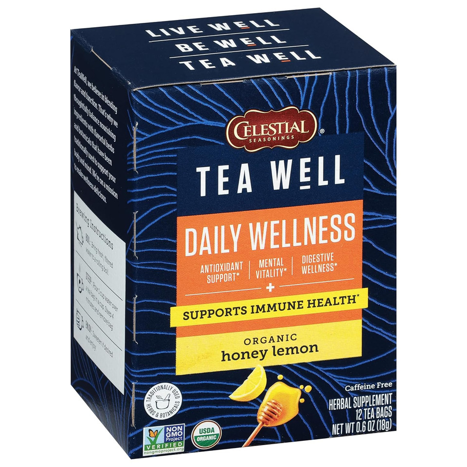 Celestial Seasonings Teawell Herbal Tea, Daily Wellness, Organic Honey Lemon, 12 Count