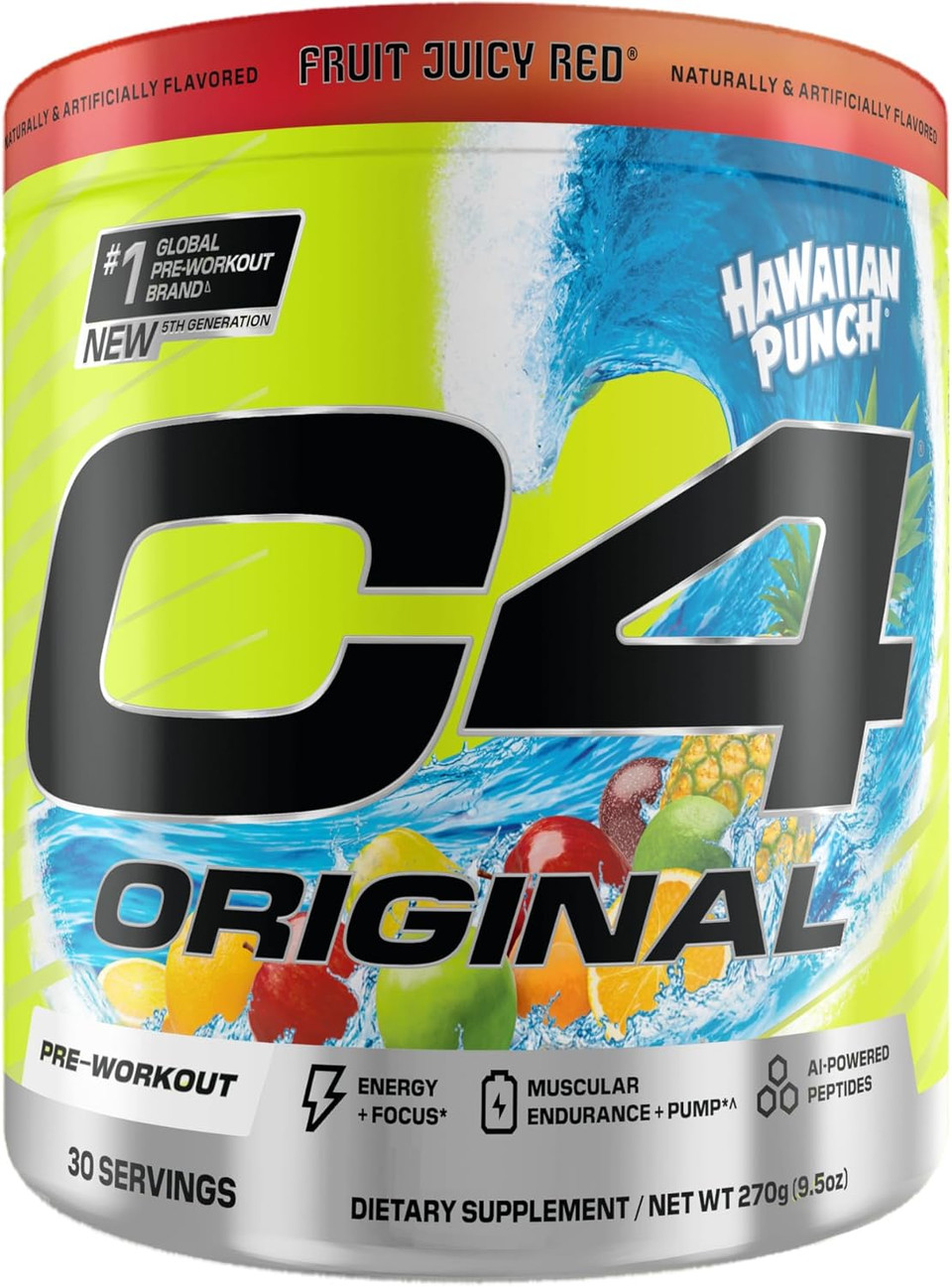 Cellucor C4 Original Pre Workout Powder Sugar Free For Men & Women 200Mg Caffeine + Carnosyn Beta-Alanine + Creatine + Ai Peptides - Hawaiian Punch, 30 Servings