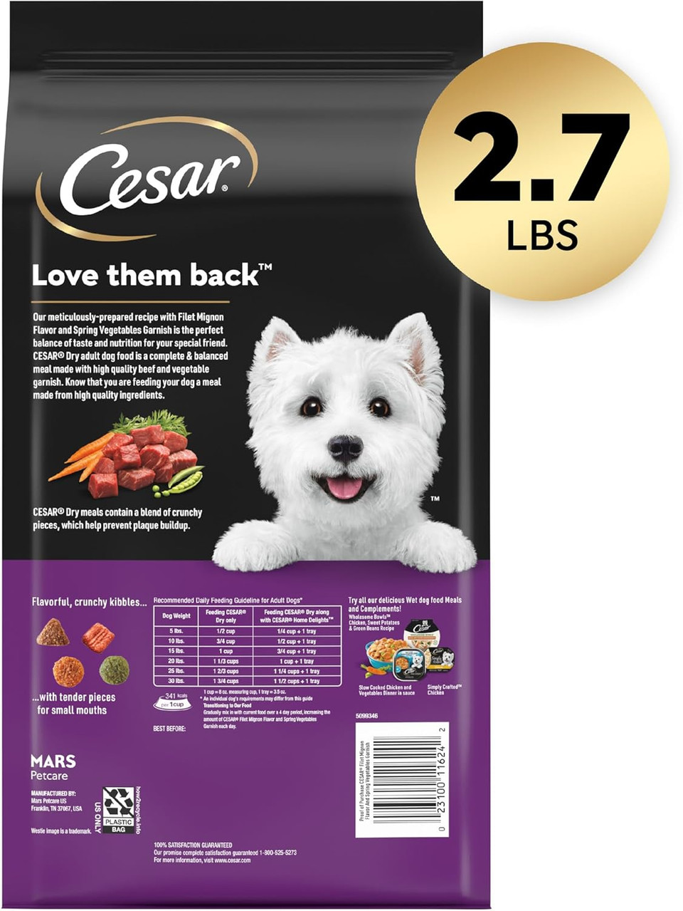 Cesar Small Breed Dry Dog Food Filet Mignon Flavor And Spring Vegetables Garnish, 2.7 Lb. Bag
