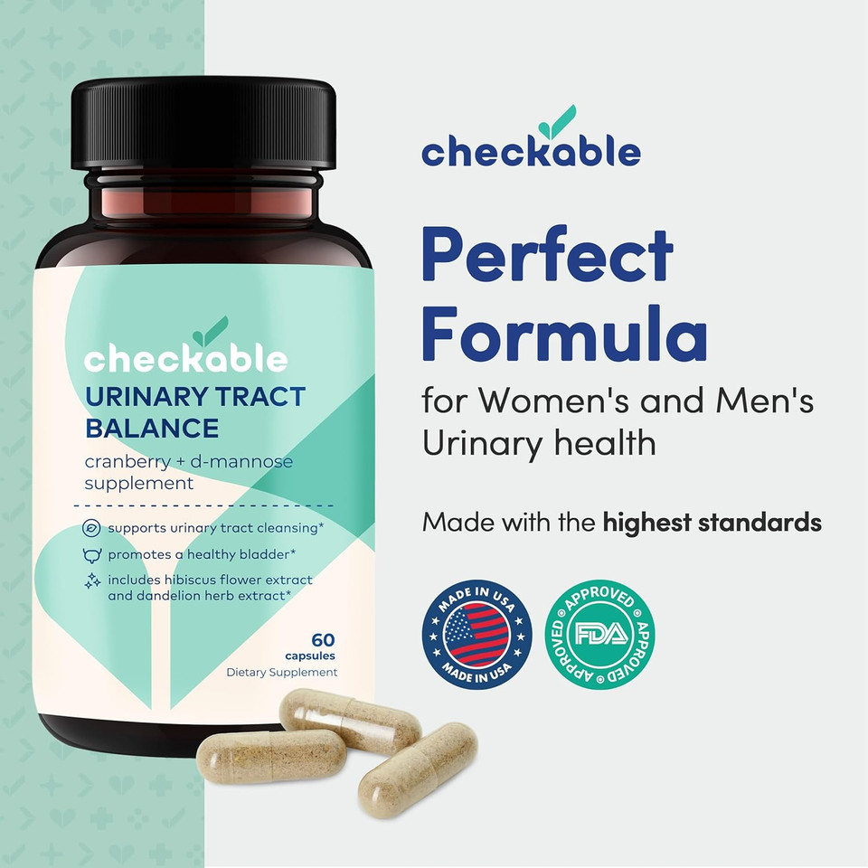 Checkable® Urinary Tract Balance - Bladder Health And Urinary Tract Cleanser Vitamins For Men And Women - 1350Mg With D-Mannose And Cranberry - 240 Capsules