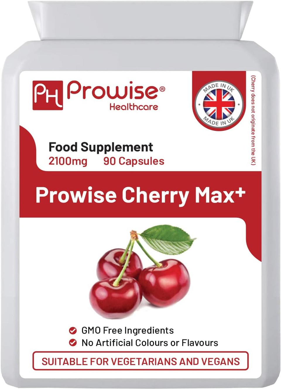 Cherry Max+ 2100Mg Montmorency Cherry Added With Black Cherry I 90 Vegan Capsules High Strength I Made In The Uk By Prowise Healthcare