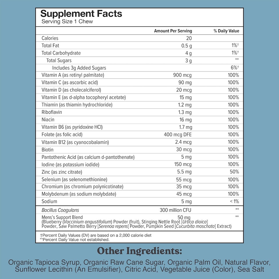 Chewsy - Men'S Multivitamin Chews - Immune And Energy Support, Vitamin A, B12, C, D3, E, Probiotics, Saw Palmetto, Zinc - 6-Day Supply