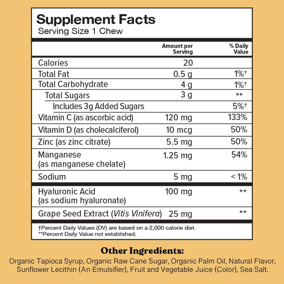 Chewsy Youthful Skin, Fruity Chews Vitamins, Radiance & Hydration Formula, Hyaluronic Acid, Grape Seed Extract, Antioxidants & Minerals, Vitamins Raspberry Lemonade Flavor 6-Day Supply