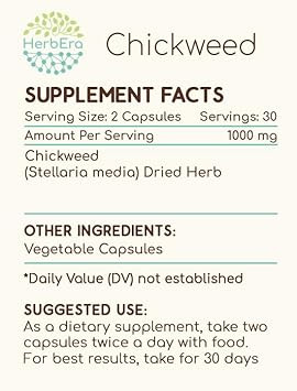 Chickweed 120 Capsules, 1000 Mg, Chickweed (Stellaria Media) Dried Herb (120 Capsules)
