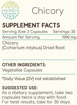Chicory 120 Capsules, 500 Mg, Chicory (Cichorium Intybus) Dried Root (120 Capsules)