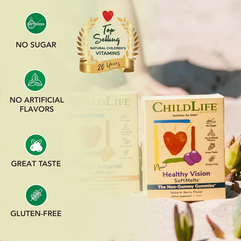 Childlife Essentials Healthy Vision Softmelts - Eye Vitamins For Kids, Lutein Gummies, Lutein And Zeaxanthin Supplements, Eye Health Gummies, Lutein Children, Great Taste - Natural Berry, 27 Tablets