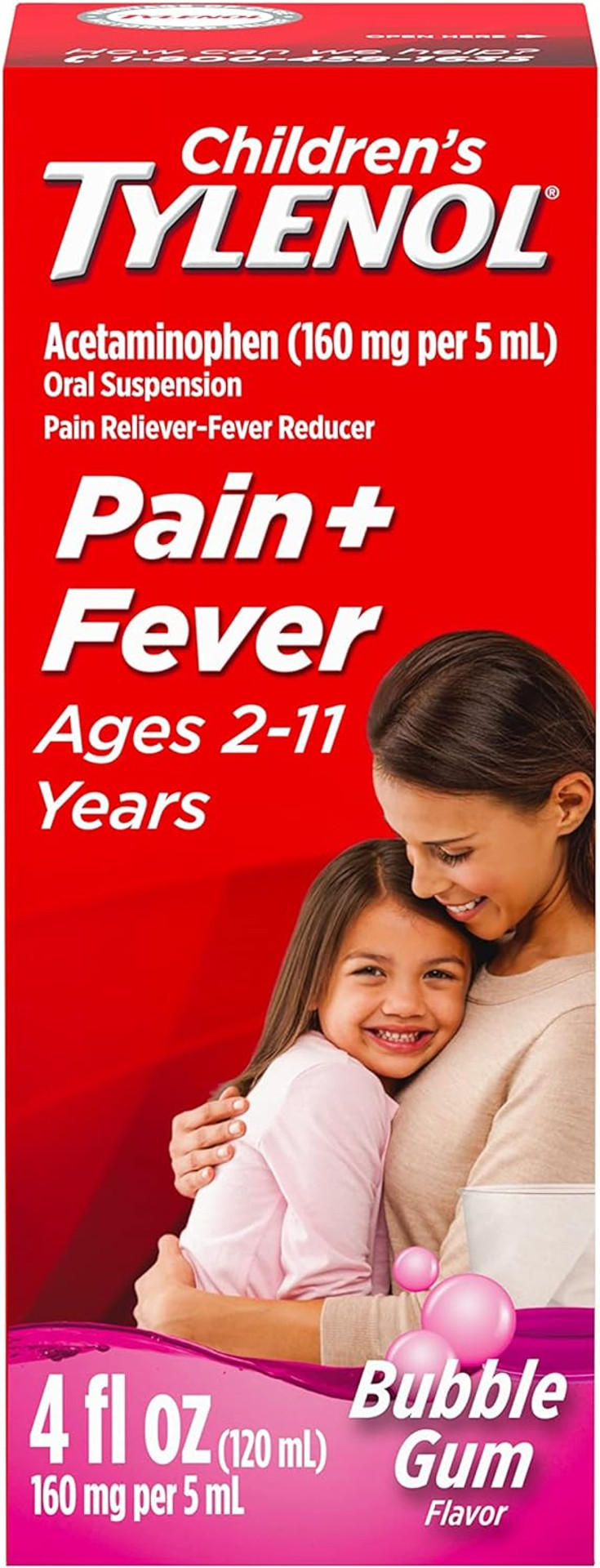 Children'S Tylenol Oral Suspension Medicine, Kids' Liquid Medicine Pain Reliever & Fever Reducer For Cold + Flu Symptoms, Aspirin-, Ibuprofen- & Alcohol- Free, Bubble Gum, 4 Fl. Oz