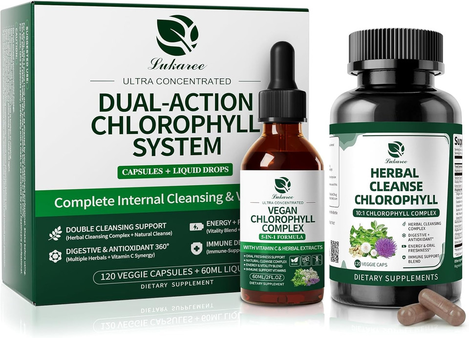 Chlorophyll Herbal Complex Capsules, 90 Vegan Chlorophyll Capsules For Detox, Digestion, Gut & Skin Health, Energy & Immune Support, Long-Term Freshness & Well-Being