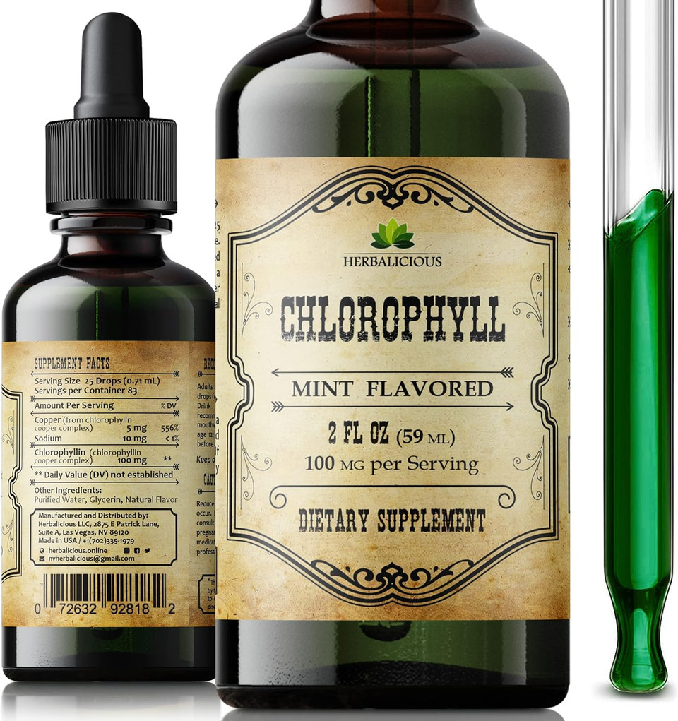 Chlorophyll Liquid Drops  Organic Natural Detox & Cleanse Support  Boost Energy, Immunity & Metabolism  Vegan, Non-Gmo, Mint Flavor, 2 Fl Oz  Sodium Copper Chlorophyllin Extract  Made In Usa