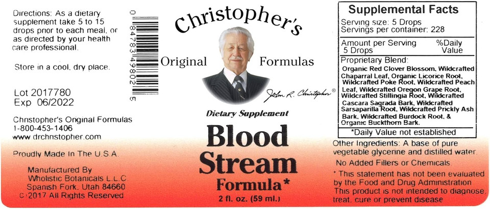 Christopher'S Original Formulas Blood Stream Formula, 2 Oz Glycerine Extract - Natural Herbal Blend