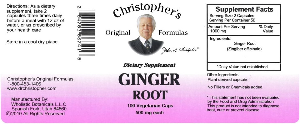 Christopher'S Original Formulas Ginger Capsules, Natural Ginger Root Digestive Support, 100 Veg Caps
