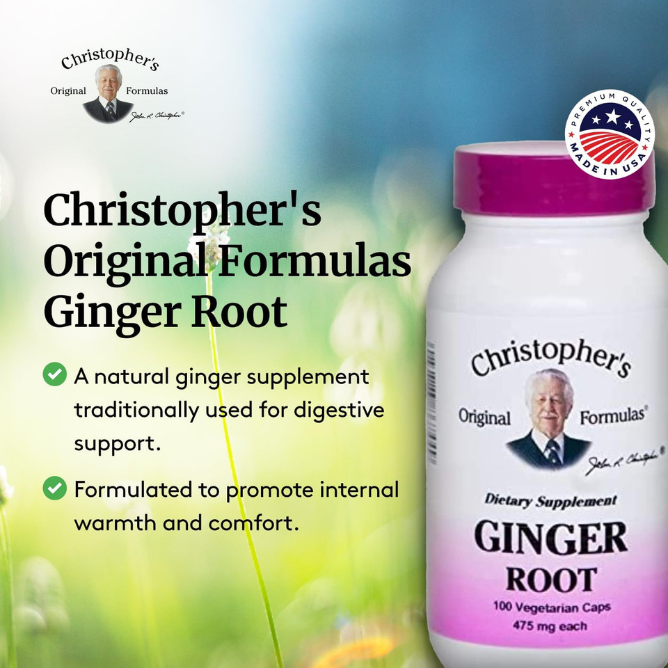 Christopher'S Original Formulas Ginger Capsules, Natural Ginger Root Digestive Support, 100 Veg Caps