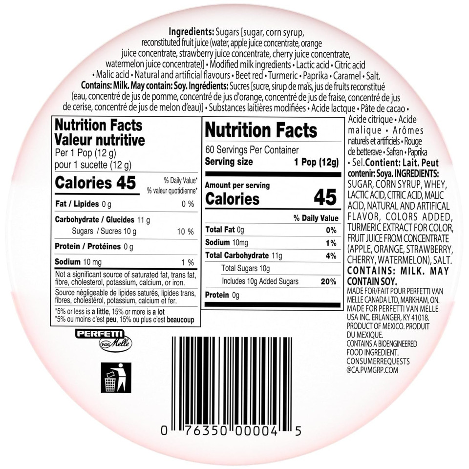 Chupa Chups Best Of Lollipop Assortment, 5 Flavors, Individually Wrapped Candy For Kids, 25.3 Oz Drum (60 Suckers)