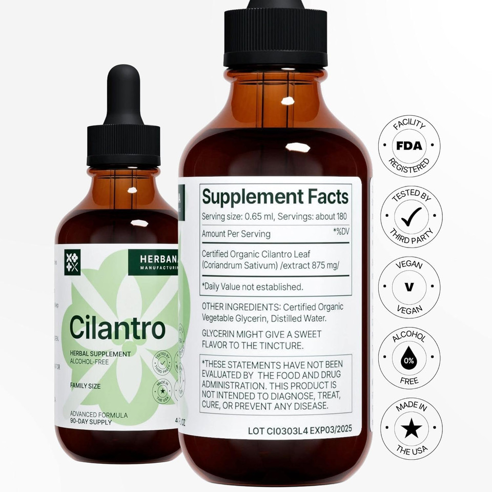 Cilantro Leaf 2 Fl Oz Liquid Extract - Organic Coriandrum Sativum Drops For Body Cleansing & Detox - Natural Calming Herbal Tincture Supplement For Nervous System - High Potency - 45-Day Supply
