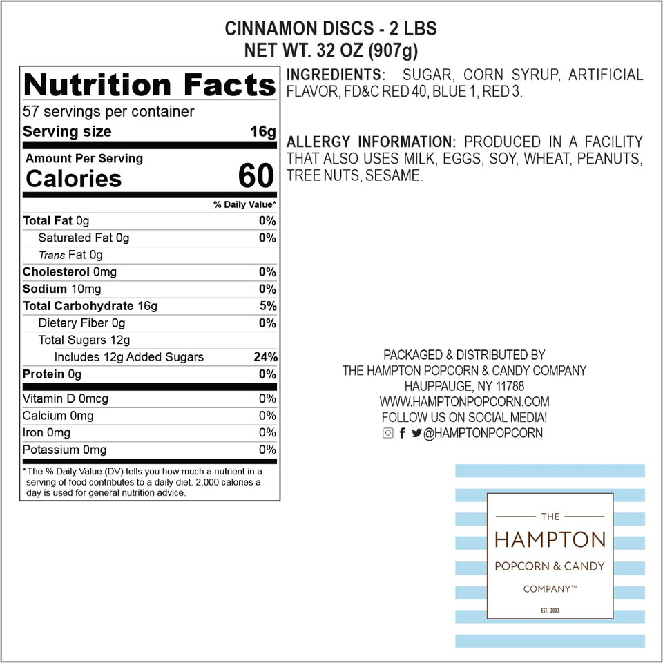 Cinnamon Candy Discs - 1Lb Bulk Bag (Approx. 75 Pcs) - Cinnamon Candies - Individually Wrapped Old Fashioned Red Candies - The Hampton Popcorn & Candy Company