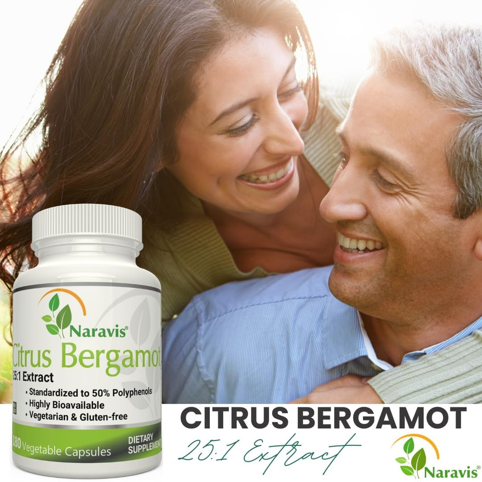 Citrus Bergamot Extract - 180 Capsules - 25:1 Extract - 50% Polyphenols - Black Pepper For Enhanced Absorption - Cholesterol Lowering Supplements - Polyphenols Supplement
